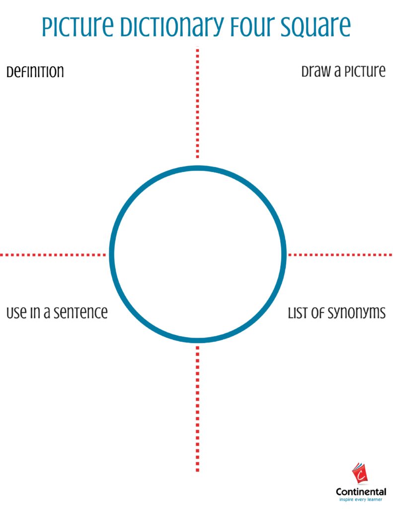 printable of Dictionary Four Square vocabulary game