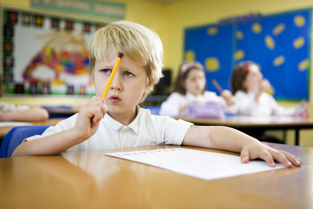 elementary boy stumped by April Fools' prank in the classroom