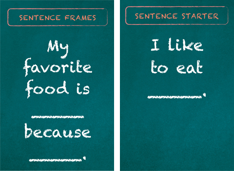 chalkboard graphics showing sentence frames and sentence starters