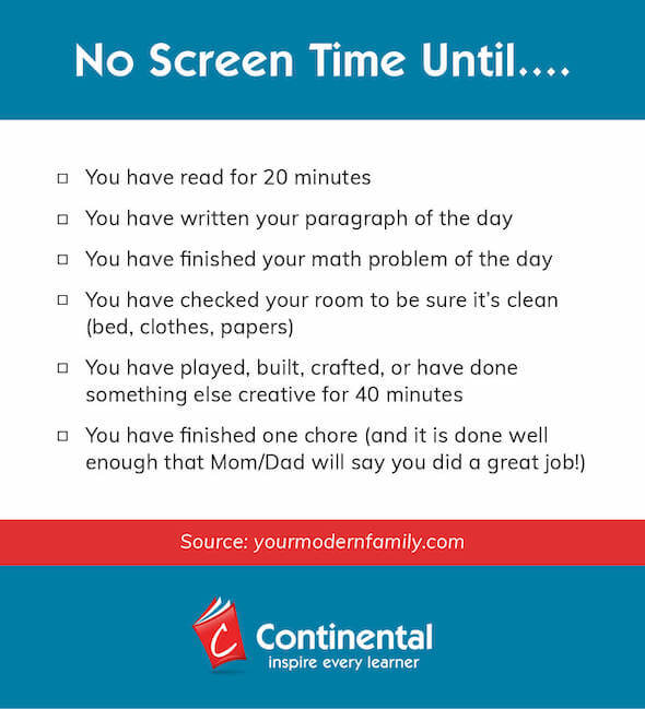 A checklist of things for your child to complete before they can have screen time during the summer.