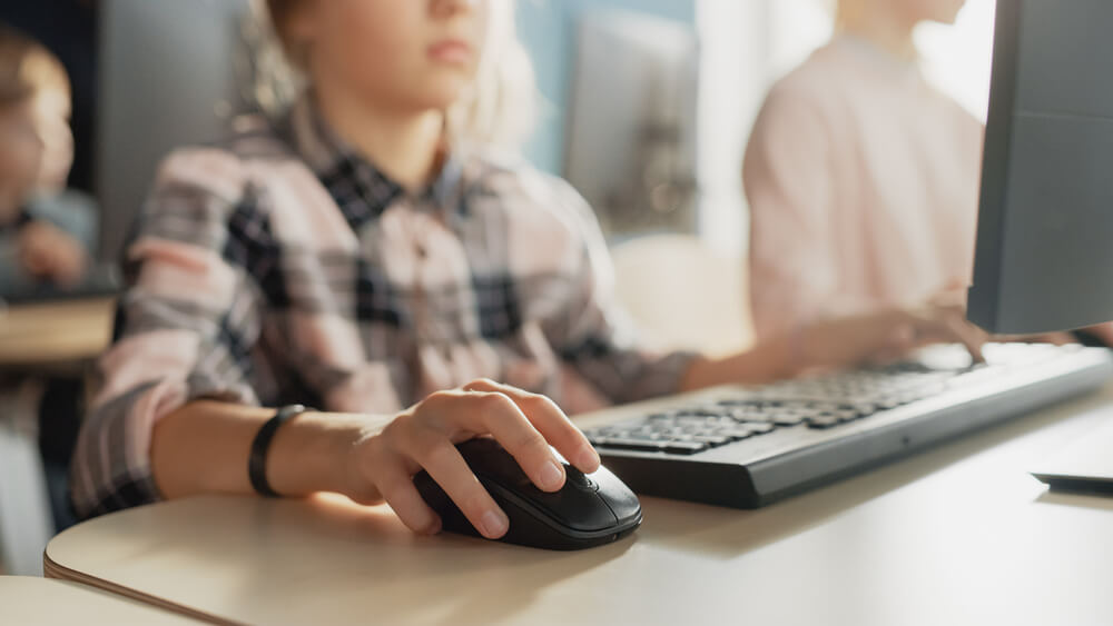A student surfs online a computer.