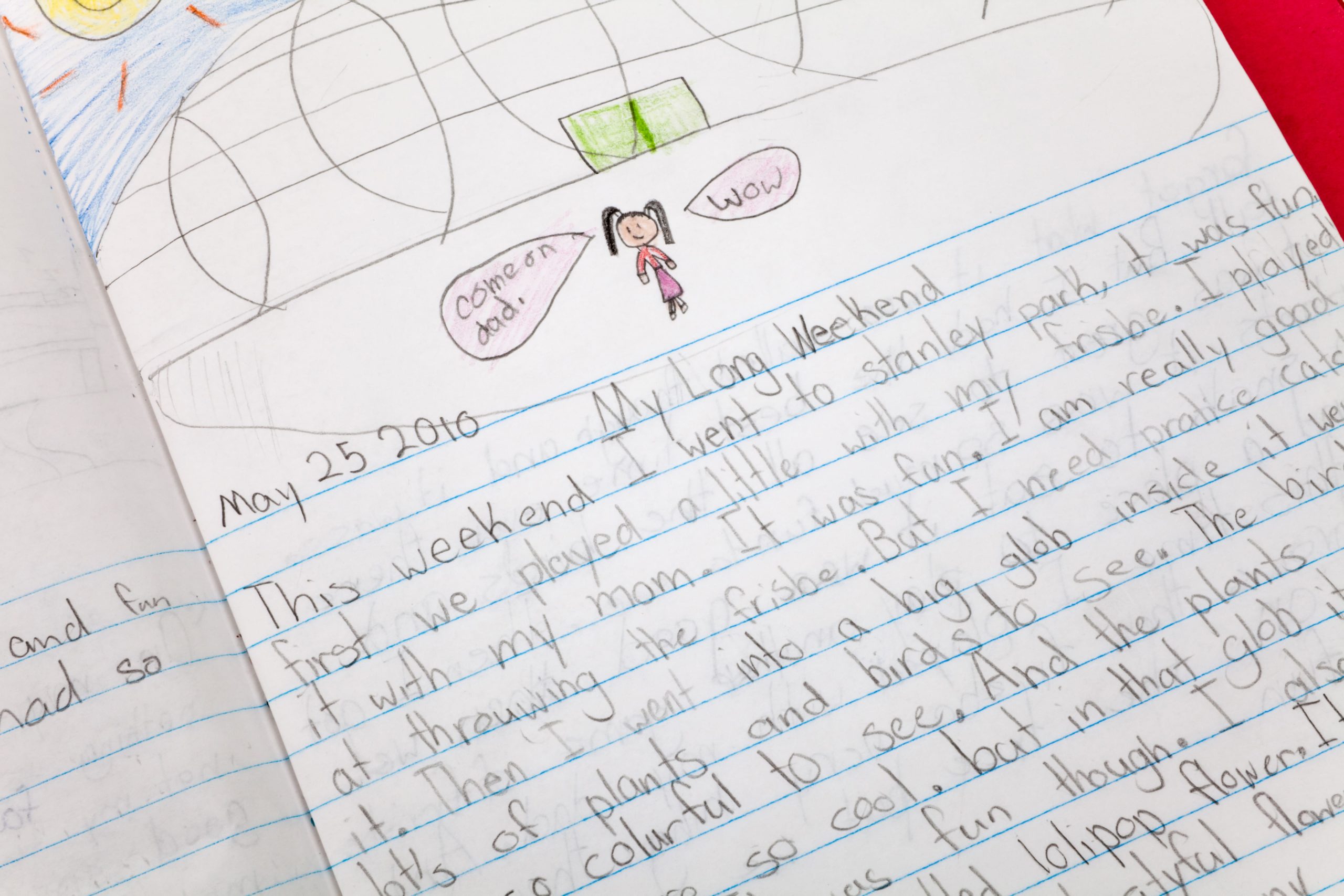 A close-up shot of a student's journal entry