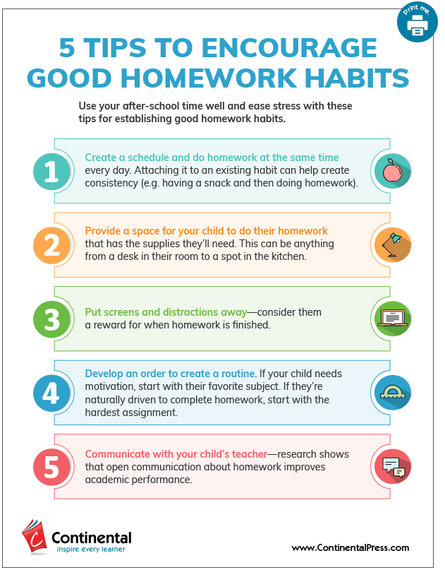5 Tips to Encourage Good Homework Habits handout image