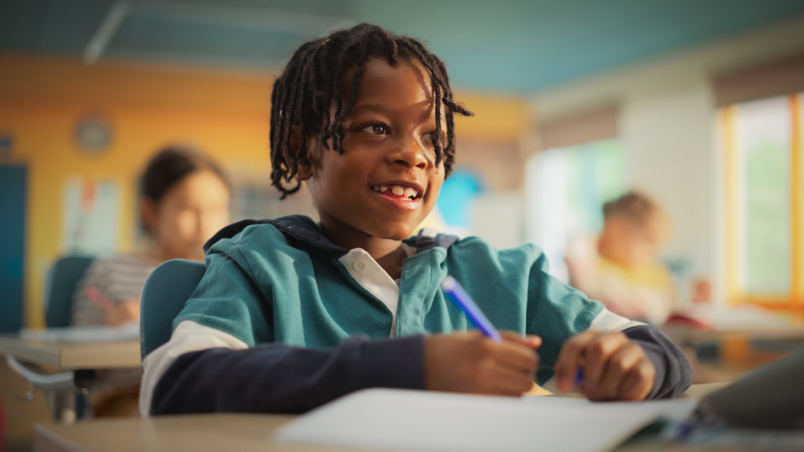 Student working at his desk.